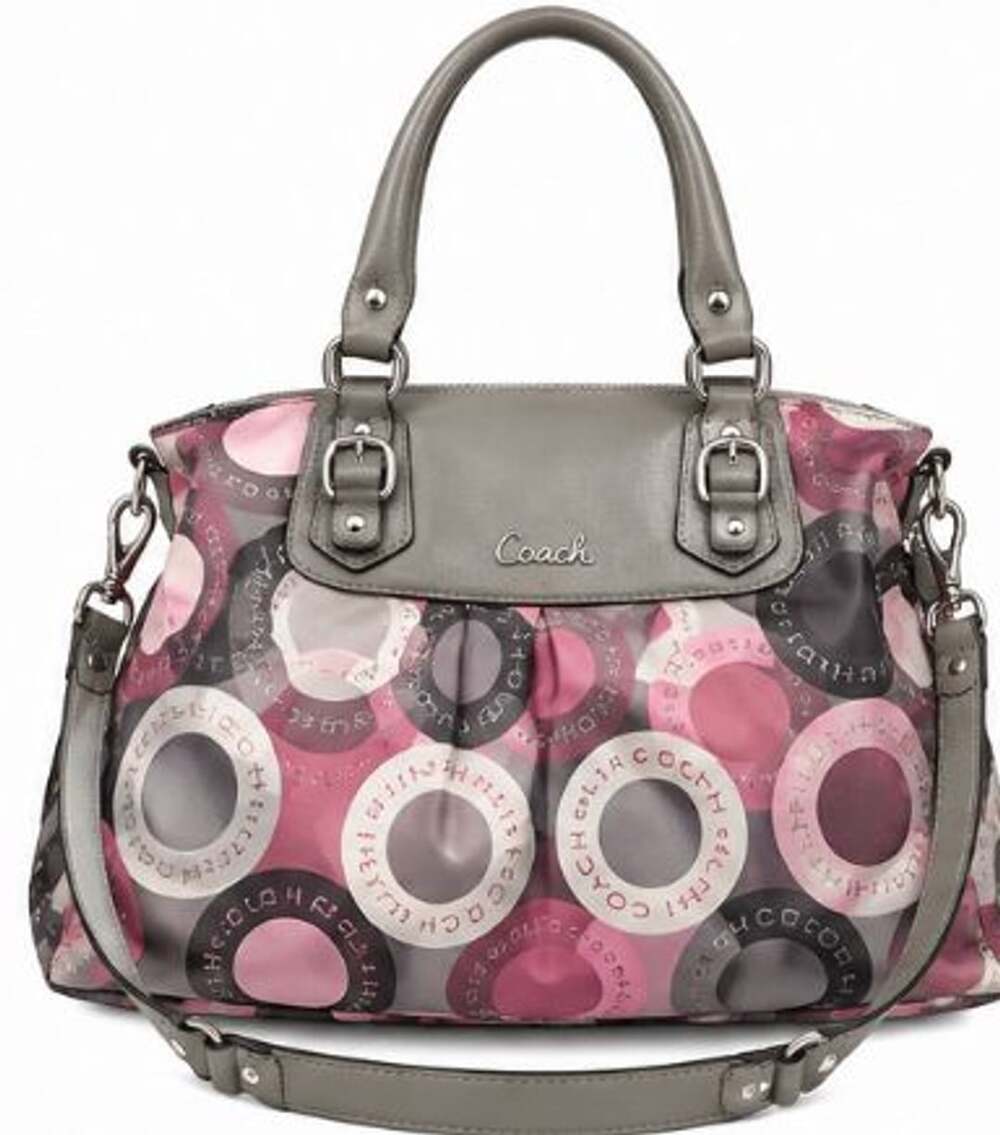 Coach Pink and Grey Poppy Signature Satin Groovy Handbag